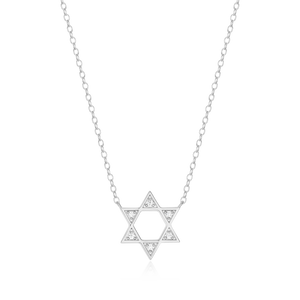 BN0211W - Star of David Lab-Created Diamond Necklace in Rhodium-Plated Sterling Silver