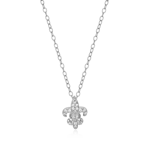 BN0182W - Fleur de Lis Lab-Created Diamond Pendant Necklace in Rhodium-Plated Sterling Silver