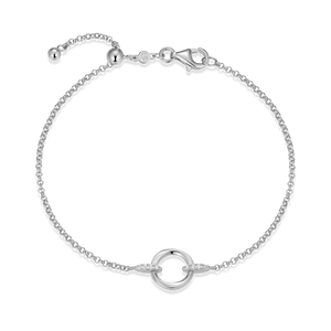 BB0188W - Knife Edge Circle Link Lab-Created Diamond Bolo Bracelet in Rhodium-Plated Sterling Silver