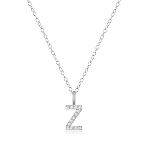 BN0145W - Letter "Z" Initial Pendant Necklace in Rhodium-Plated Sterling Silver