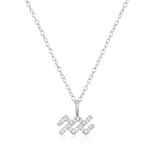 BN0118W - Aquarius Constellation Pendant Necklace in Rhodium-Plated Sterling Silver