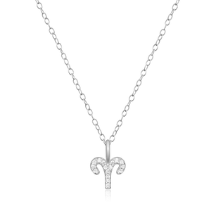 BN0108W - Aries Constellation Pendant Necklace in Rhodium-Plated Sterling Silver
