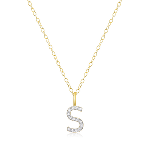 BN0138Y - Letter "S" Initial Pendant Necklace in 14K Yellow Gold-Plated Sterling Silver
