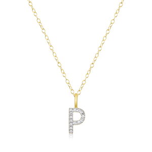 BN0135Y - Letter "P" Initial Pendant Necklace in 14K Yellow Gold-Plated Sterling Silver