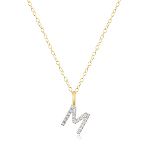 BN0132Y - Letter "M" Initial Pendant Necklace in 14K Yellow Gold-Plated Sterling Silver