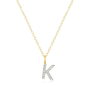 BN0130Y - Letter "K" Initial Pendant Necklace in 14K Yellow Gold-Plated Sterling Silver