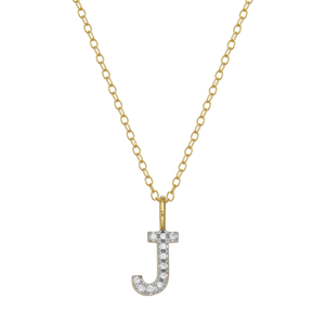 BN0129Y - Letter "J" Initial Pendant Necklace in 14K Yellow Gold-Plated Sterling Silver