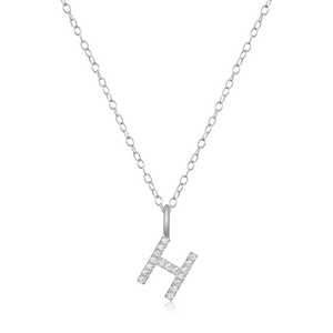 BN0127W - Letter "H" Initial Pendant Necklace in Rhodium-Plated Sterling Silver