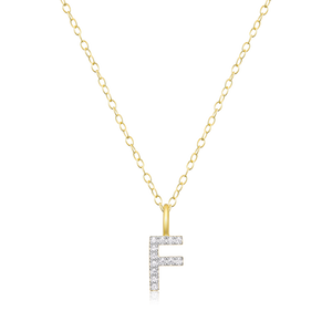 BN0125Y - Letter "F" Initial Pendant Necklace in 14K Yellow Gold-Plated Sterling Silver