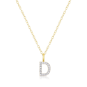 BN0123Y - Letter "D" Initial Pendant Necklace in 14K Yellow Gold-Plated Sterling Silver