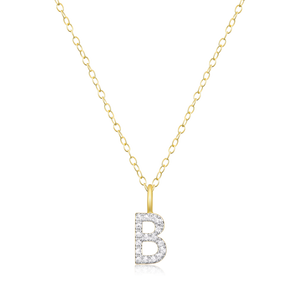 BN0121Y - Letter "B" Initial Pendant Necklace in 14K Yellow Gold-Plated Sterling Silver