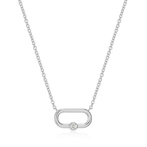 BN0001W - Paperclip & Lab-Created Diamond Accent Pendant Necklace in Rhodium-Plated Sterling Silver