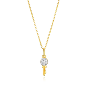 BN0019Y - Latchkey Pendant Necklace in 14K Yellow Gold-Plated Sterling Silver
