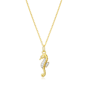 BN0038Y - Seahorse Pendant Necklace in 14K Yellow Gold-Plated Sterling Silver