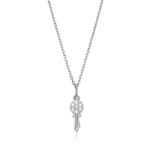 BN0019W - Latchkey Pendant Necklace in Rhodium-Plated Sterling Silver