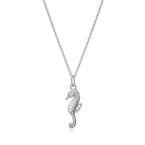 BN0038W - Seahorse Pendant Necklace in Rhodium-Plated Sterling Silver