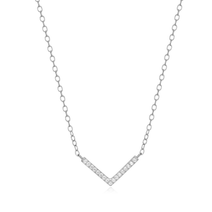 BN0051W - Chevron Statement Necklace in Rhodium-Plated Sterling Silver