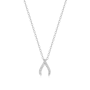 BN0039W - Wishbone Pendant Necklace in Rhodium-Plated Sterling Silver
