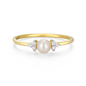 BR0193Y - Genuine Pearl & Lab-Created Diamond Cluster Ring in 14K Gold & Rhodium-Plated Sterling Silver