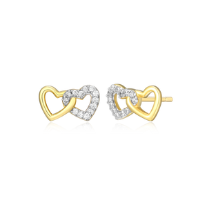 BE0010Y - Open Twin Heart Stud Earrings in 14K Yellow Gold-Plated Sterling Silver
