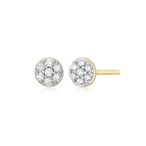 BE0074Y - Round Pave Stud Earrings in 14K Yellow Gold-Plated Sterling Silver