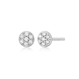 BE0074W - Round Pave Stud Earrings in Rhodium-Plated Sterling Silver