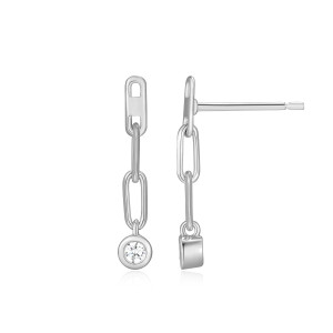BE0261W - Paperclip Bezel Set Lab-Created Diamond Drop Earrings