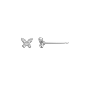 BE0185W - Petite Pave Butterfly Lab-Created Diamond Stud Earrings in Rhodium-Plated Sterling Silver