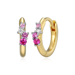 BE0199Y - Scattered Ombre Lab-Created Ruby & Diamond Huggie Earrings in 14K Gold & Rhodium-Plated Sterling Silver