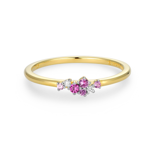 BR0199Y - Scattered Ombre Lab-Created Ruby & Diamond Ring in 14K Gold & Rhodium-Plated Sterling Silver