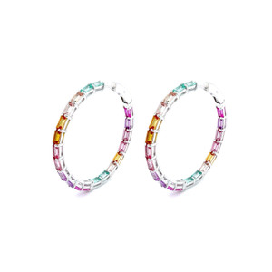Lafonn 45 mm Fancy Lab-Grown Sapphire Hoop Earrings bonded in Platinum