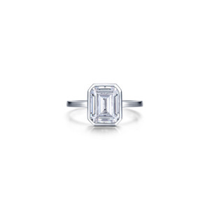 Lafonn 2.62 CTW Emerald-Cut Bezel-Set Ring Bonded in Platinum  R2038CLP