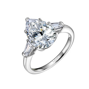 Lafonn Classic Three-Stone Engagement Ring Bonded in Platinum  R0185CLP