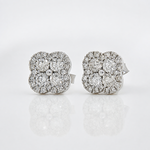 14k White Gold Diamond Diamond Trefoil Cluster Earrings 0.85 ctw