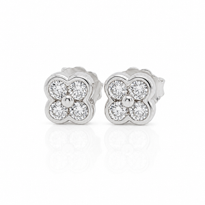 14k White Gold Diamond Diamond Bezel Trefoil Cluster Earrings 0.50 ctw