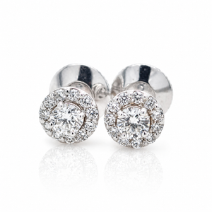 14k White Gold Diamond Halo stud Earrings 0.65 ctw
