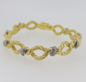 14KT Yellow Gold & Round Cut Diamond Braided Bangle 0.80 ctw