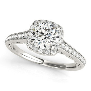 Diamond Halo Engagement Ring for a Round Stone in 14KT White Gold 50854-E