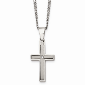 Titanium .03ct. Diamond Accent Cross 22in Necklace