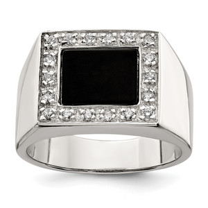 Sterling Silver Men's CZ & Onyx Ring