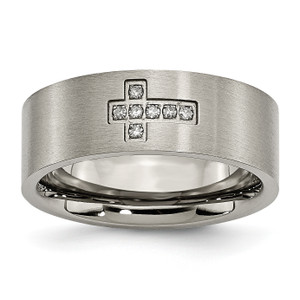 Titanium Brushed Diamond Cross Flat Band