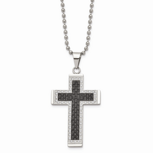 Stainless Steel Polished Black Rhodium -plated CZ Cross Necklace