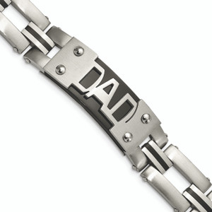 Stainless Steel Brushed and Polished Black Rhodium -plated DAD 9in Bracelet