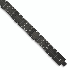 Stainless Steel Antiqued and Brushed Black Rhodium -plated 9.25in Link Bracelet