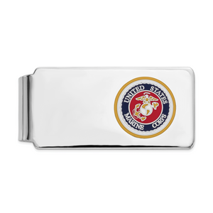 Sterling Silver Rhodium U.S. Marine Corp Money Clip With  gold border