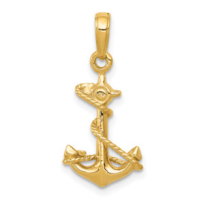 14KT Gold 3-D Anchor with Rope Pendant