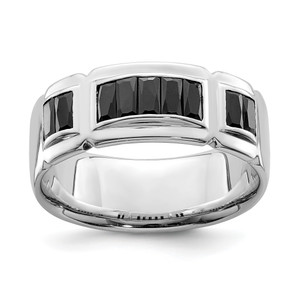 Sterling Silver Rhodium-plated Black CZ Grooved Ring