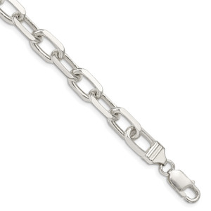 Sterling Silver 7.5mm Fancy Diamond-cut Open Link Cable Chain