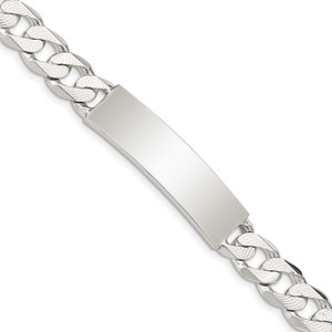 Sterling Silver Polished Engraveable Patterned Curb Link ID Bracelet