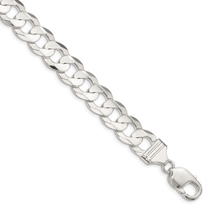 Sterling Silver 11.9mm Concave Beveled Curb Chain